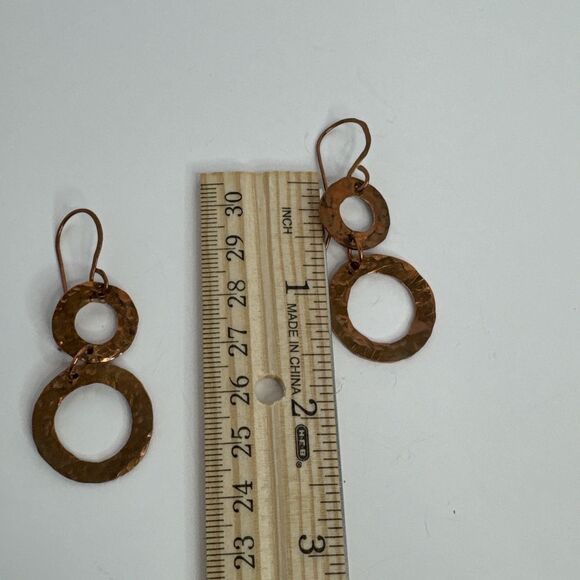 Copper Washer Earrings French Hook Handmade Minimalist Boho Hippie Handmade - Picture 5 of 5